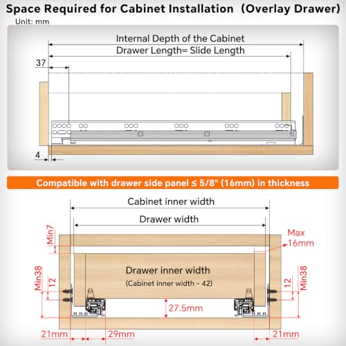 Undermount Soft Close Heavy Duty Drawer Slides 9 Inch, 80LB - color: Soft Close, size: 9 Inch