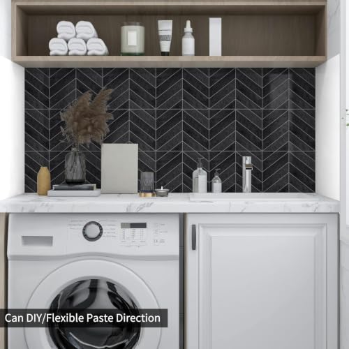 10 Sheets Thicker Herringbone Peel and Stick Backsplash - color: Grey Black