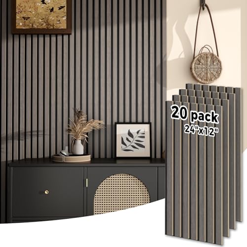 Wood Wall Panels 24" x 12" Acoustic Wood Slat Wall Panel, 20-Pack(40ft²) Soundproof Wood Slat Panel for Noise Cancelling and Interior Wall Decoration, Living Room, Bedroom, Office, Grey - color: Gray