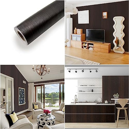 Thick Dark Walnut Contact Paper Wood Peel and Stick Wallpaper 16"x198" Waterproof Self Adhesive Dark Brown Wallpaper Table Sticker Cover Wood Vinyl Wrap for Countertop Desk Table Cabinets Upgrade - color: Dark Walnut, size: 198" x 16"