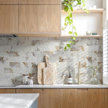 STICKGOO 10-Sheet Backsplash Peel and Stick Subway Tile(Thicker Design, Glossy Pandora Marble) - color: Glossy Pandora Marble