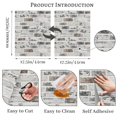 PeonyQueen Brick Peel and Stick Wallpaper 17.3"x393" 3D Brick Wallpaper - size: 17.3" x 393"
