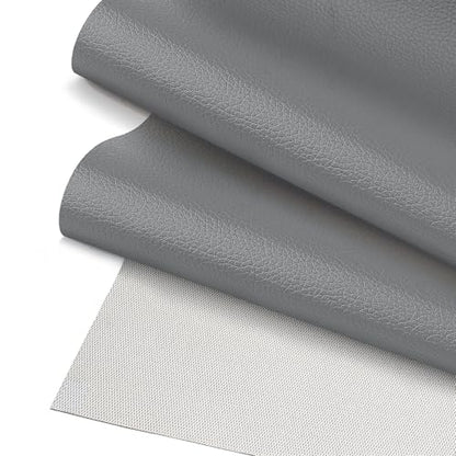 Grey Faux Leather Fabric 20"×55" Lychee Grain Upholstery Vinyl - color: Gray Lychee Grain, size: 20"x55" (50cm x 140cm)