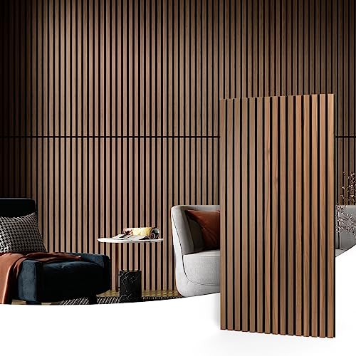 Art3d 2-Pack Fluted Acoustic Wood Slat Wall Panel, 47.2 x 23.6 Inch, Walnut - color: Walnut, size: 2pcs - 47.2＊23.6in.