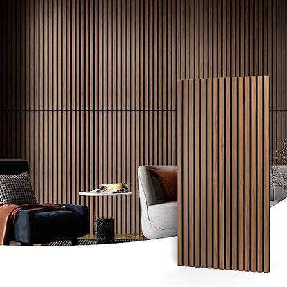 Art3d 2-Pack Fluted Acoustic Wood Slat Wall Panel, 47.2 x 23.6 Inch, Walnut - color: Walnut, size: 2pcs - 47.2＊23.6in.