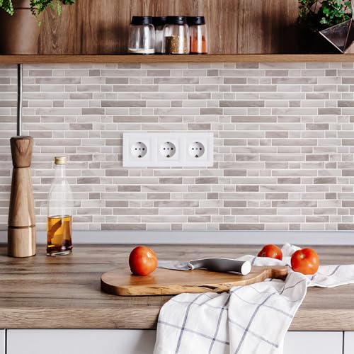 STICKGOO Thicker Peel and Stick Backsplash Tile for Kitchen and Bathroom - color: Warm Greige