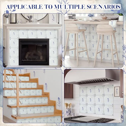 Faccito 24 Pcs Delft Classic Blue White Flower 4x4 Inch Tile Stickers - style: Delft Flower