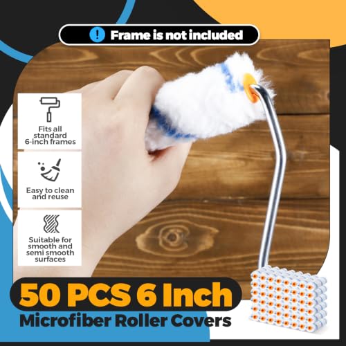 Leumoi 50 Pcs 6 Inch Microfiber Mini Paint Rollers, Blue & White - size: 6 Inch