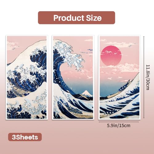 PLIGREAT 3 Sheets Pink Sea Wave Rub on Transfer Stickers for Crafts Japanese Cartoon Style Waterproof UV DTF Rub on Decals for Furniture Cabinet Dressers Ceramic Scrapbooking Decorative Transfer Paper - style: Pink Sea Wave
