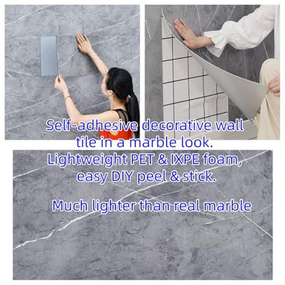 Haimin 3D Wall Panels Peel and Stick Marble Look Tile Backsplash, 20 Pack - color: Gray-YSH