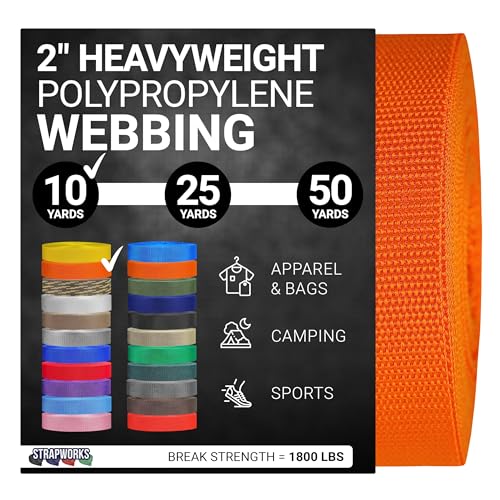 Strapworks Heavyweight Polypropylene Webbing - Heavy Duty Poly Strapping for Outdoor DIY Gear Repair - color: Yellow Gold, size: 2" x 10 yard