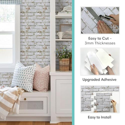 Commomy Faux Brick 3D Peel and Stick Warm White - 10 Pcs 11.8" x 11.8" - color: Brick-HGC