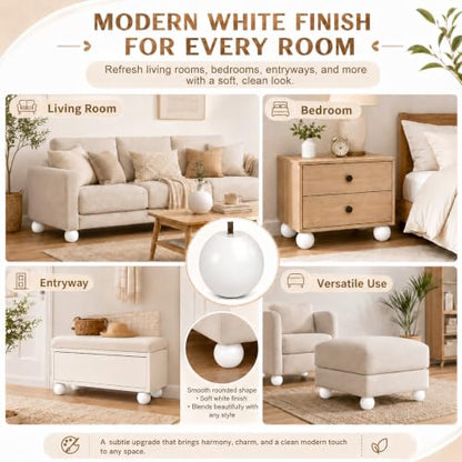 4 Inch Wooden Sofa Legs Set of 4 White Wood Round Sofa Legs with Mounting Plate Screws Solid Wood Furniture Feet for Couch Bed Cabinet Bookcase Ottoman - color: White