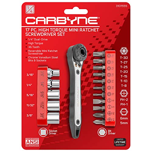 Carbyne 17-Piece Right Angle Mini Ratchet Wrench Screwdriver Set