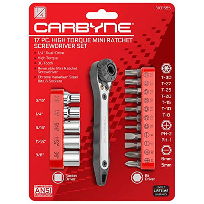 Carbyne 17-Piece Right Angle Mini Ratchet Wrench Screwdriver Set