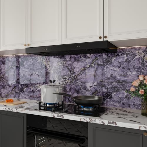 Purple Gold Black Marble Contact Paper Peel and Stick Countertops Glossy Violet Marble Wallpaper Vinyl Wrap for Kitchen Table Shelf Prepasted Counter Top Cover for Bathroom 23.6"x118" - size: 23.6" x 118"