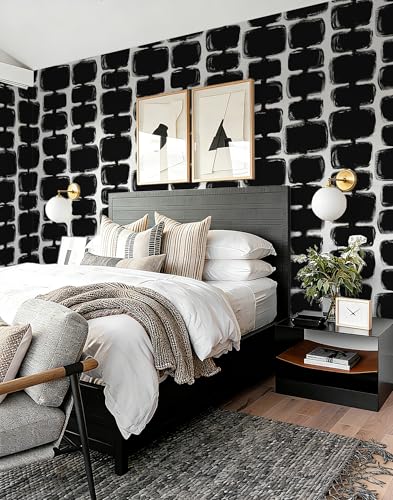 Safiyya Peel and Stick Wallpaper Black and White Contact Paper Mid Century Modern Abstract Geometric Wall Paper Self Adhesive Removable Wallpaper for Bathroom and Bedroom Vinyl 17.3"x78.7" - color: Black/White, size: 17.3" x 78.7"