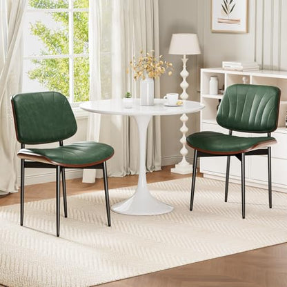 REONEY Dining Chairs Set of 4, Mid-Century Modern Kitchen Chairs, Green - color: Dark Green Shell Strips
