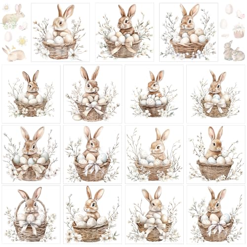 Harloon 15 Sheets Easter Bunny Rub on Transfers for Crafts Furniture Wood Ornaments Rabbit Watercolor Window Stickers Rub on Decals for Easter Scrapbook DIY Wood Fabric Journal Envelope(Bunny) - style: Bunny