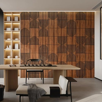 3D Wall Panels, 4-Pack 62 Sq Ft, Teak Wood Grain Peel and Stick Wall Panels, Self-Adhesive PVC Wall Paneling for Living Room, Bedroom & Accent Wall