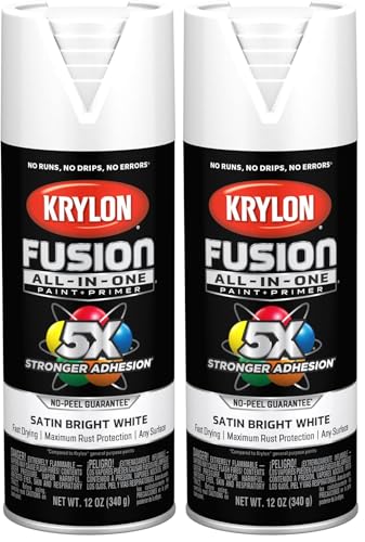 Krylon K02734007 Fusion All-In-One Spray Paint for Indoor/Outdoor Use, Satin Bright White, 12 Ounce (Pack of 2) - color: Bright White, size: 12 Ounce (Pack of 2), style: Satin