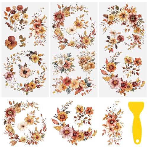 Vintage Dried Flowers Rub on Transfers Stickers, 3PCS Autumn Dried Flowers Furniture Transfers Sticker Decals for Drawer Dresser Bookcase Wardrobe Desk - color: Dried Flower