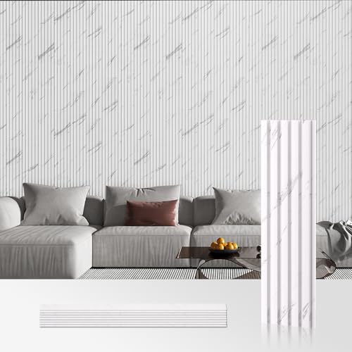 OUZUGIE WPC Acoustic Slat Wall Paneling, 8-Pack 96 x 6 Inches - color: White, size: (Low)96“ x 6"