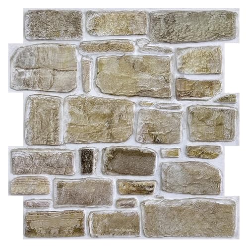 COMSTICKC 3D Faux Stone Wall Panels Peel and Stick, 10 Pcs 11.8" x 11.8" - color: Brown - 01