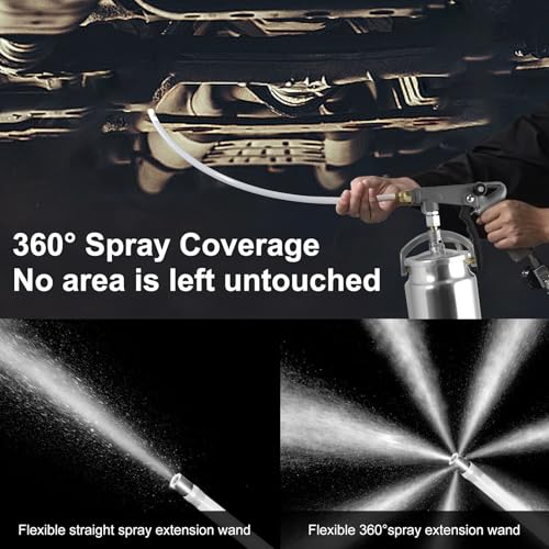 Undercoating Spray Gun with 1000ml Suction Feed Cup,Straight & 360° Spray Hose,No Area is Left Untouched, for Truck Bed Liner Coating, Rubberized Undercoat, Rust Proofing