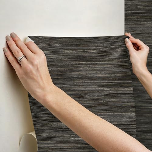RoomMates Dimensional Grasscloth Peel and Stick Wallpaper - color: Charcoal