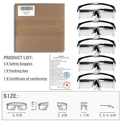 Safety Glasses, 5PCS Adjustable Wide-Vision Protective Glasses, Lightweight Fog-Proof Safety Goggles - color: Black