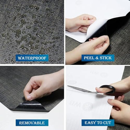 FunStick 15.8"x240" Black and Gold Grasscloth Wallpaper Self Adhesive Fabric Peel and Stick Wallpaper Geometric Wallpaper Removable Modern Herringbone Contact Paper for Bedroom Cabinets Desk Shelves - size: 15.8" x 240"