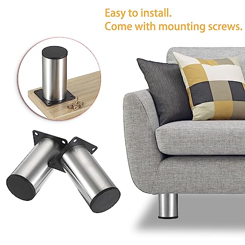 OwnMy 4PCS 4 Inch Stainless Steel Furniture Legs Feet Metal Chair Table Leg - color: Silver, size: 4 Inch