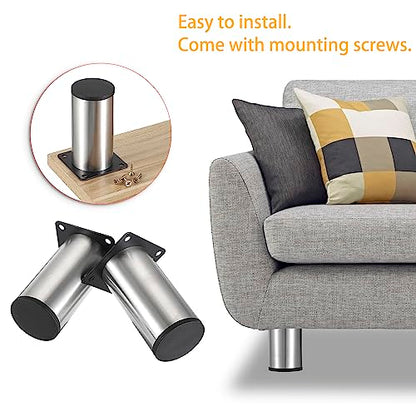 OwnMy 4PCS 4 Inch Stainless Steel Furniture Legs Feet Metal Chair Table Leg - color: Silver, size: 4 Inch