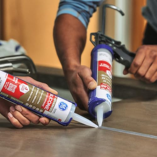 GE Advanced Silicone Caulk for Kitchen & Bathroom, Clear, 10 fl oz Cartridge, 1 Pack - 100% Waterproof Silicone Sealant, 5X Stronger Adhesion, Shrink & Crack Proof - size: Pack of 1, style: Clear