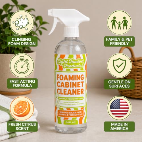812 Foaming Cabinet Cleaner – Kitchen Degreaser Safely Removes Grime & Buildup from Painted Cabinets, Countertops, Backsplashes, Doors & Trim | No Wax or Residue | Made in America | 24oz