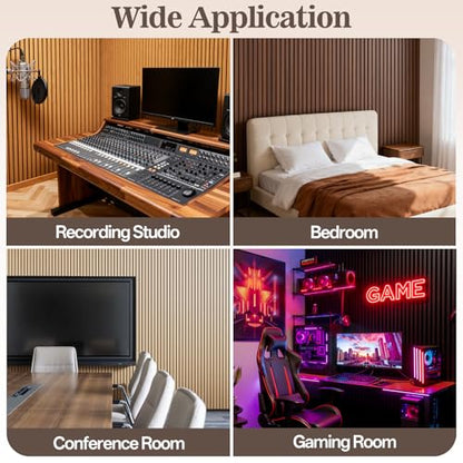4 Pack Acoustic Wood Panels for Wall 94.48" x 12.79" Soundproof - color: Oak, size: 94" x 12" (4 PCs)
