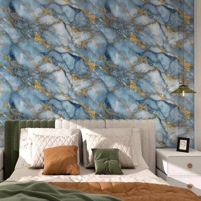 Haimin 3D Wall Panels Peel and Stick Marble Tile Look 10 Pack Waterproof - color: Gilded Blue