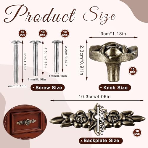 10 Pcs Antique Brass Cabinet Knobs Vintage Retro Drawer Knobs with Backplate Flower Shape Metal Dresser Pull Handles for Kitchen Cupboard Wardrobe Cabinet(Rose Cluster) - style: Rose Cluster