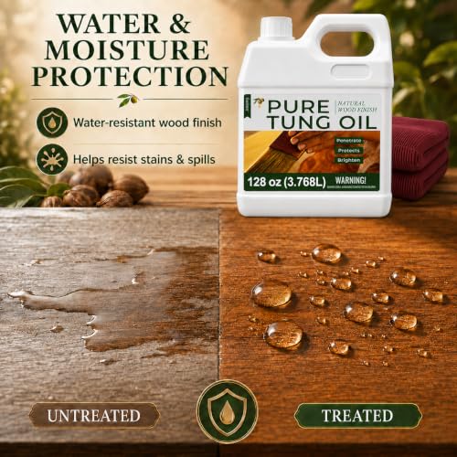 128oz 100% Pure Tung Oil for Wood, Food-Safe Waterproof Tung Oil with Towel - size: 128 Fl Oz