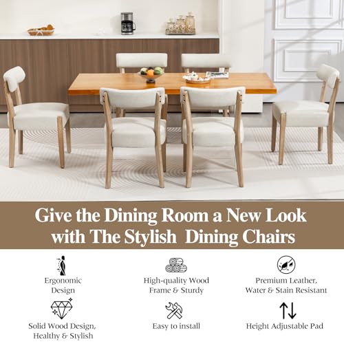 ZJhome Modern Dining Chairs Set of 2 – Mid-Century Modern Faux Leather Upholstered Kitchen & Dining Room Chairs with Curved Back, Oversized Rounded Seat, Sturdy Wood Frame, Beige - color: Beige Leather, size: Set of 2