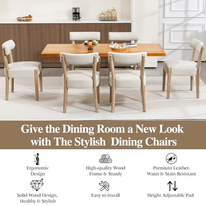 ZJhome Modern Dining Chairs Set of 2 – Mid-Century Modern Faux Leather Upholstered Kitchen & Dining Room Chairs with Curved Back, Oversized Rounded Seat, Sturdy Wood Frame, Beige - color: Beige Leather, size: Set of 2