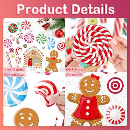 Christmas Candy Wall Decals, 8 Sheets 57 Pcs - color: Christmas Candy