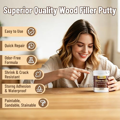 White Wood Filler, 10.58 Oz, Sandable Paintable Wood Putty