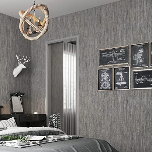 Haimin Grasscloth Wallpaper Textured 24in X 393in Fabric Contact Paper Brown Wall Paper Textured Linen Wallpaper Peel and Stick Self-Adhesive Thick Vinyl Embossed Film Wallpaper (Gray Brown) - color: Gray/Brown