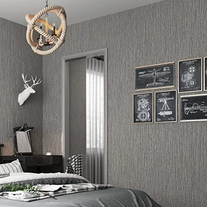 Haimin Grasscloth Wallpaper Textured 24in X 393in Fabric Contact Paper Brown Wall Paper Textured Linen Wallpaper Peel and Stick Self-Adhesive Thick Vinyl Embossed Film Wallpaper (Gray Brown) - color: Gray/Brown