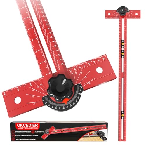 29 Inch Woodworking T Square Ruler, Adjustable Angle 15-165° Measurement Tool, Aluminum Alloy Body Precision Drilling Positioning Guide for Carpentry, Drafting, Architec, Scribe Crafting - color: 29in red
