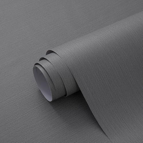24"x393" Dark Gray Fabric Peel and Stick Linen Textured Wallpaper - color: Dark Gray