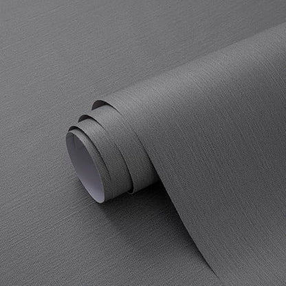 24"x393" Dark Gray Fabric Peel and Stick Linen Textured Wallpaper - color: Dark Gray