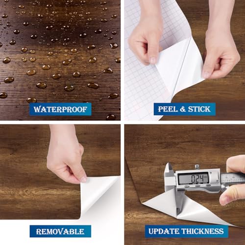FunStick 24"x200" Dark Brown Walnut Wood Grain Contact Paper Peel and Stick Countertop Contact Paper for Kitchen Cabinet Wallpaper Waterproof Wood Wallpaper for Countertops Cabinets Shelf Liner Decor - size: 24" x 200"